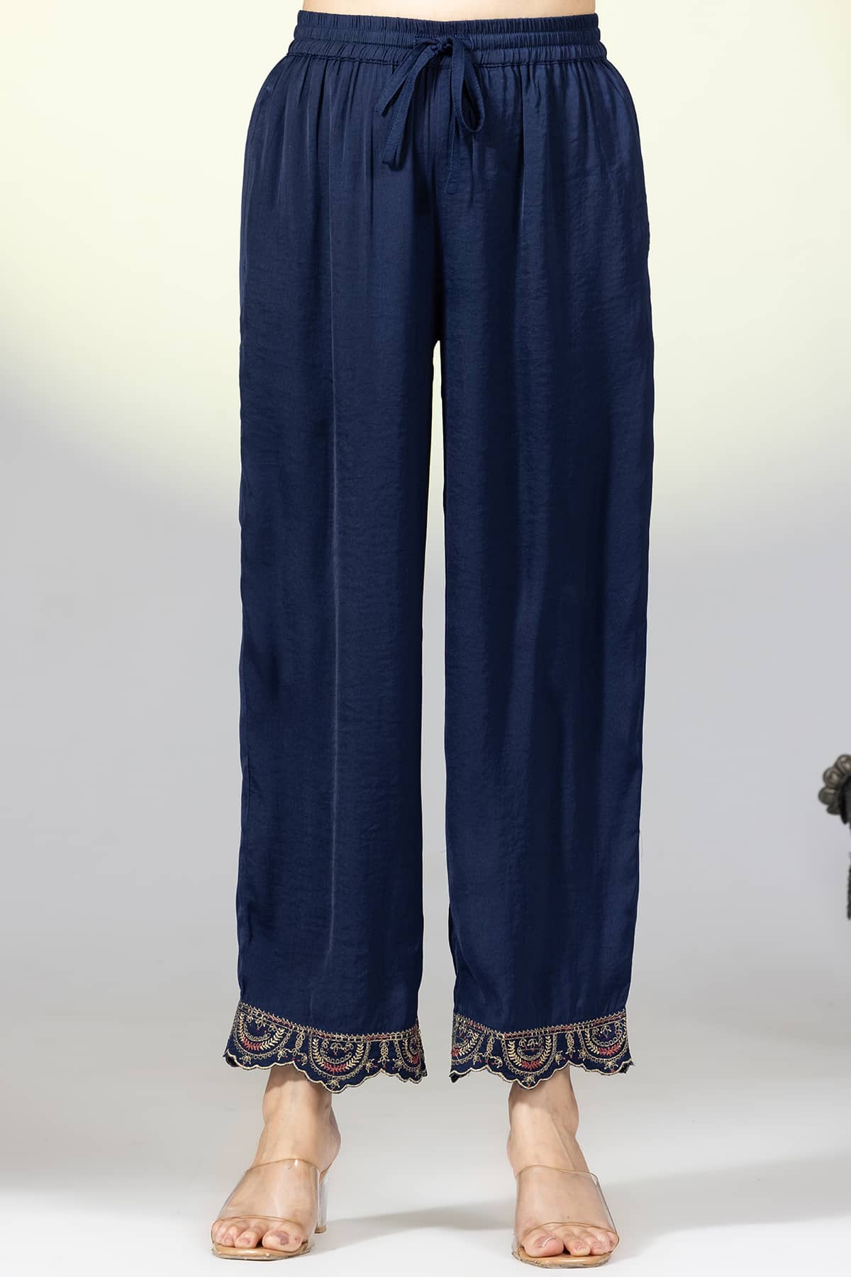 Embellished Navy Palazzo Pants For Women