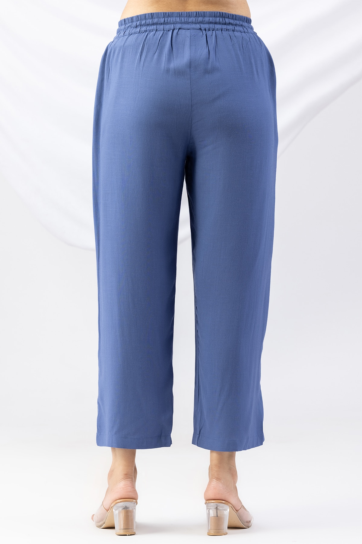 Embroidered Co Ord Blue Palazzo Pants For Women