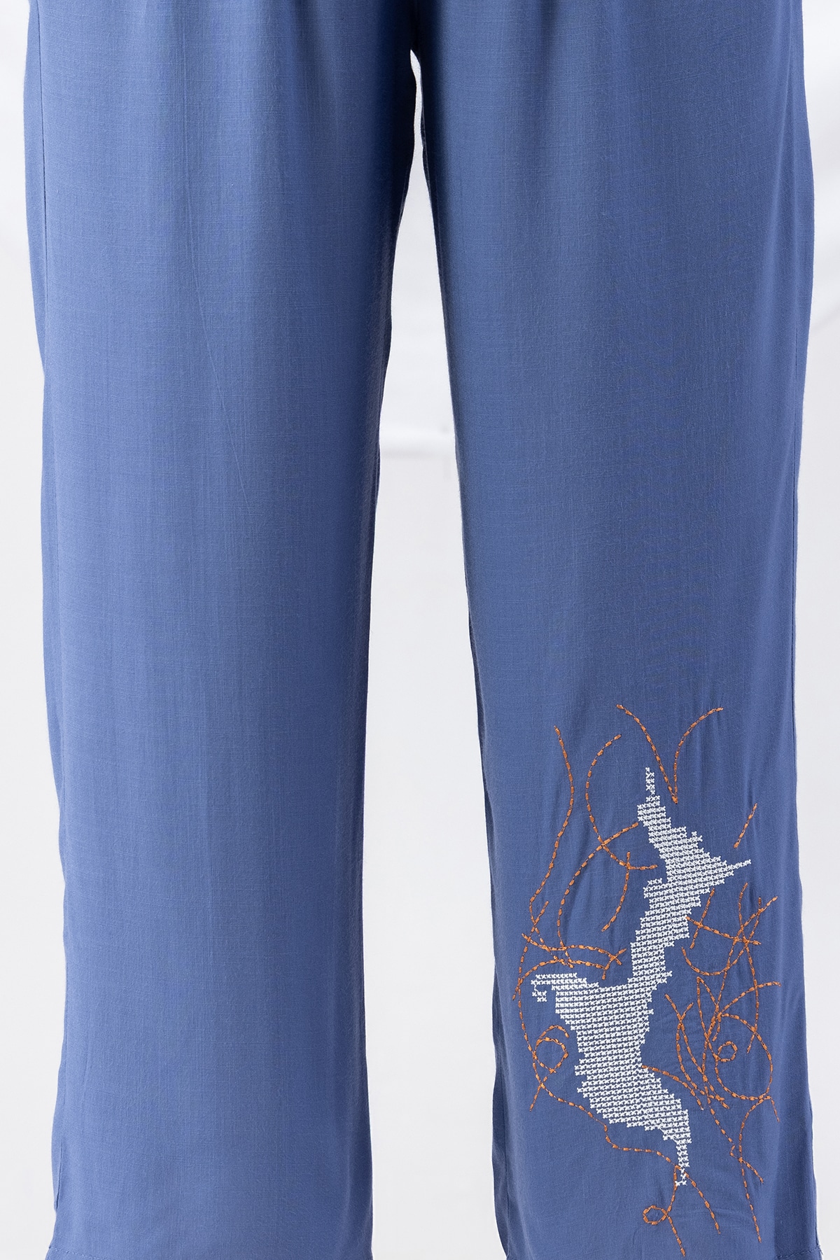 Embroidered Co Ord Blue Palazzo Pants For Women