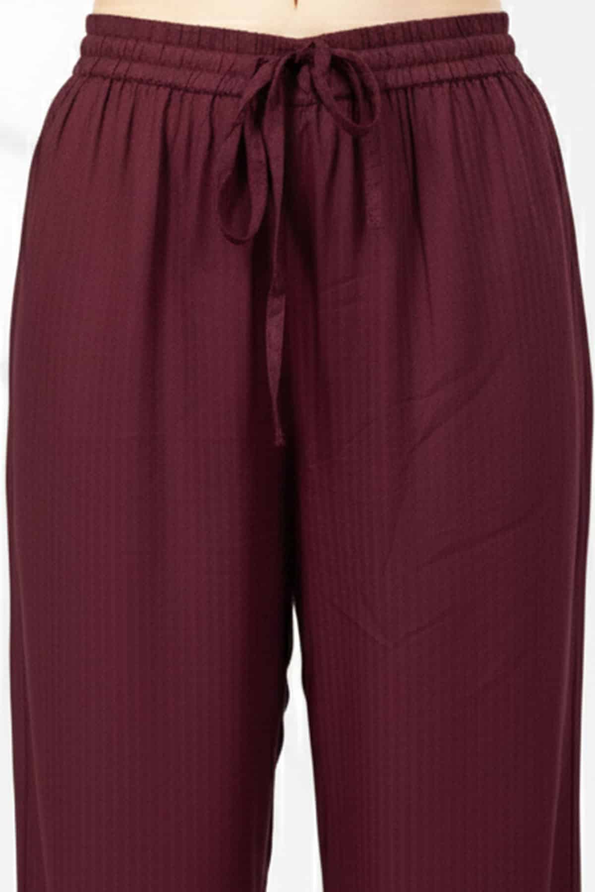 Plum Striped Viscose Dobby Palazzo - Image 5