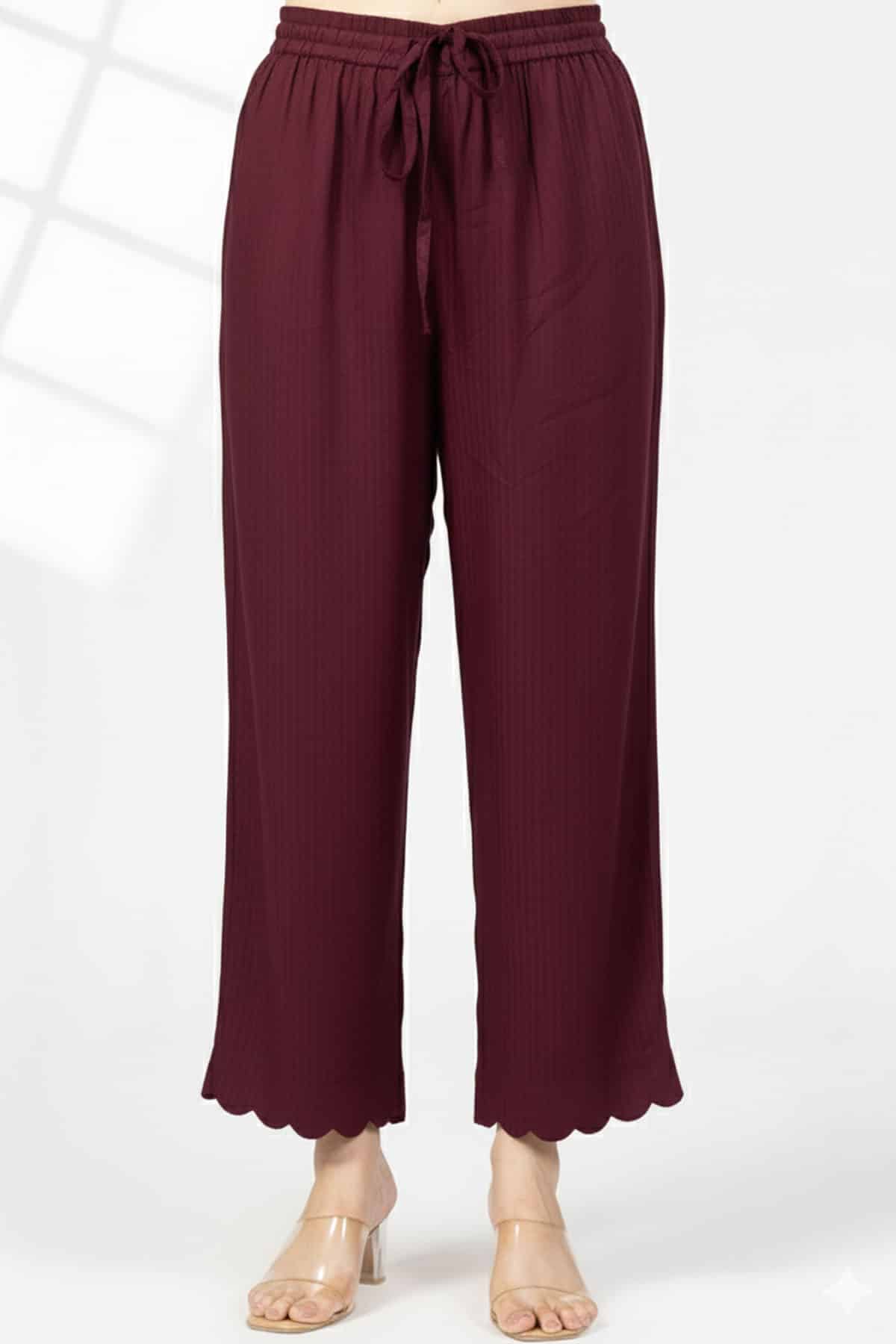 Stripes Plum Palazzo Pants For Women