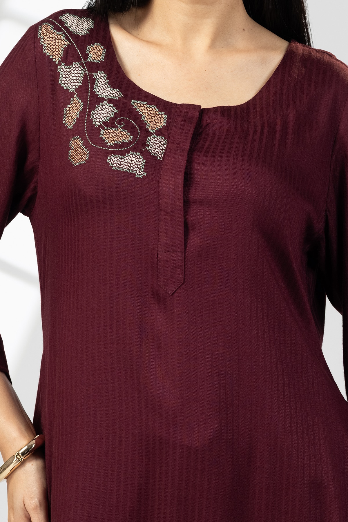 Plum Embroidered Kurta For Ladies