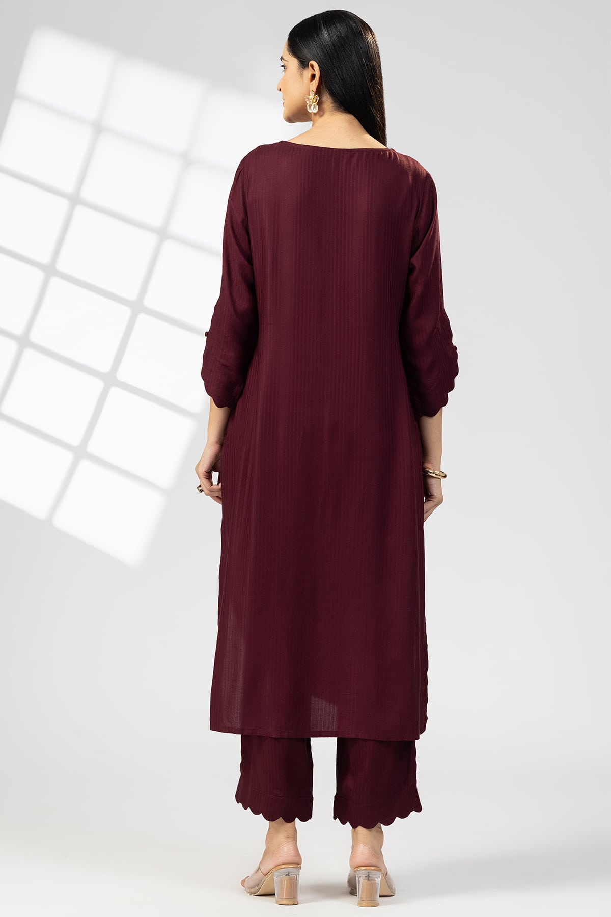 Plum Embroidered Kurta For Ladies
