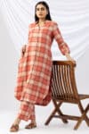 Checks Rust Winter Kurti For Woman