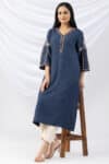 Embroidered Blue Woolen Kurti Ladies