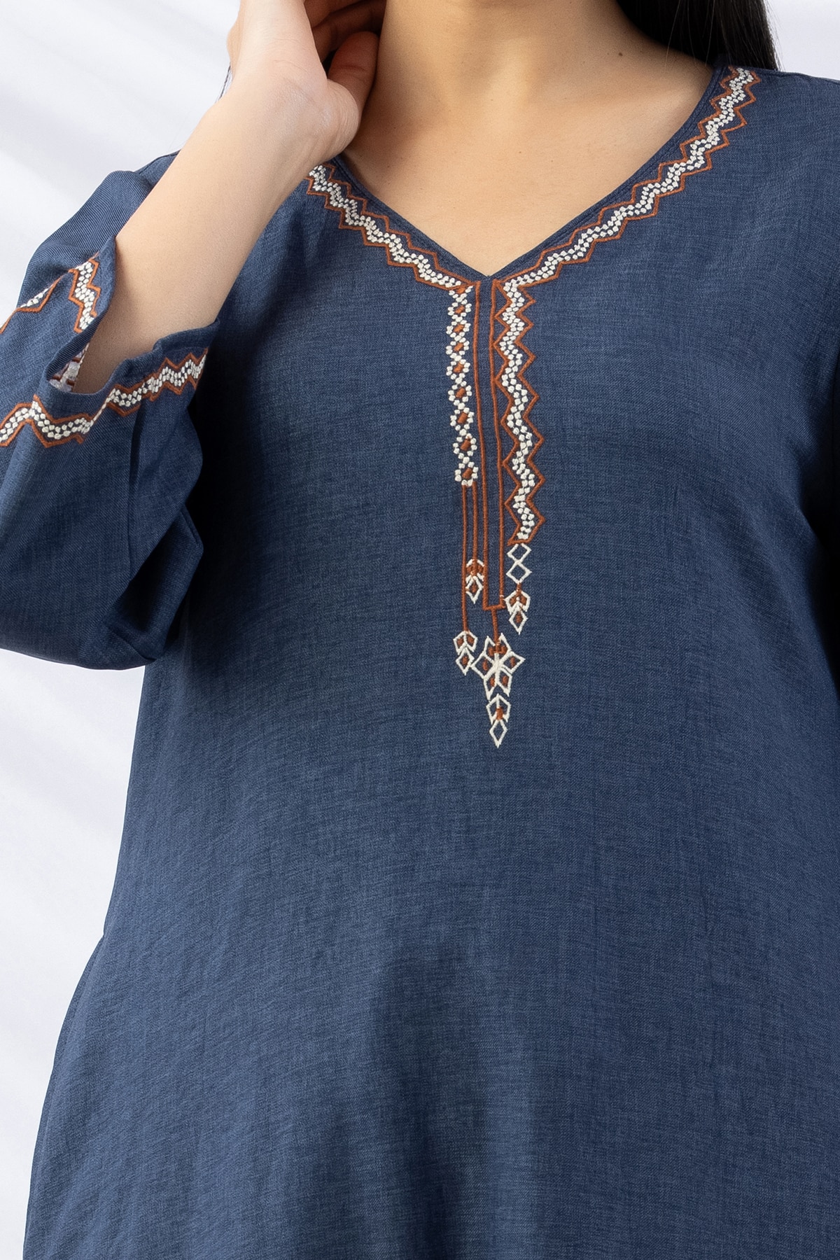 Embroidered Blue Woolen Kurti Ladies