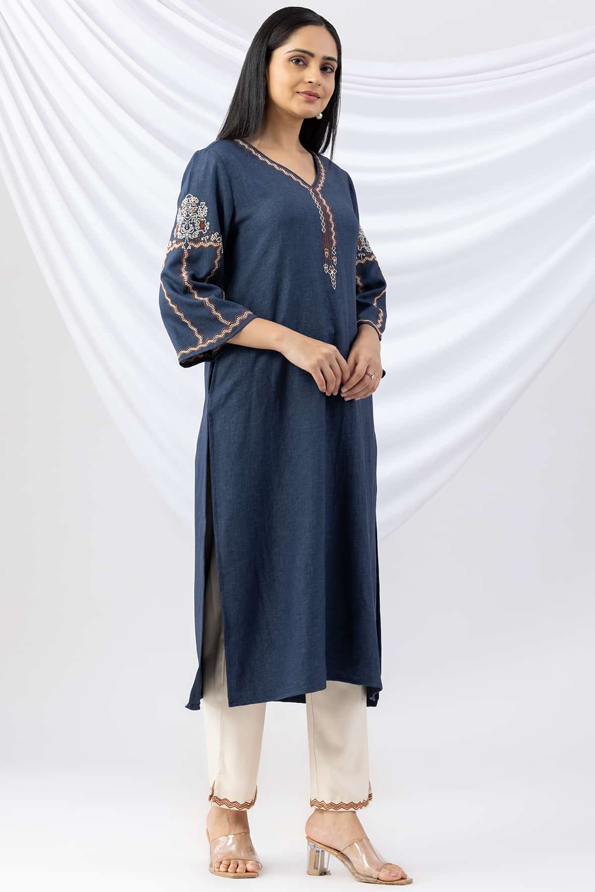 Embroidered Blue Woolen Kurti Ladies