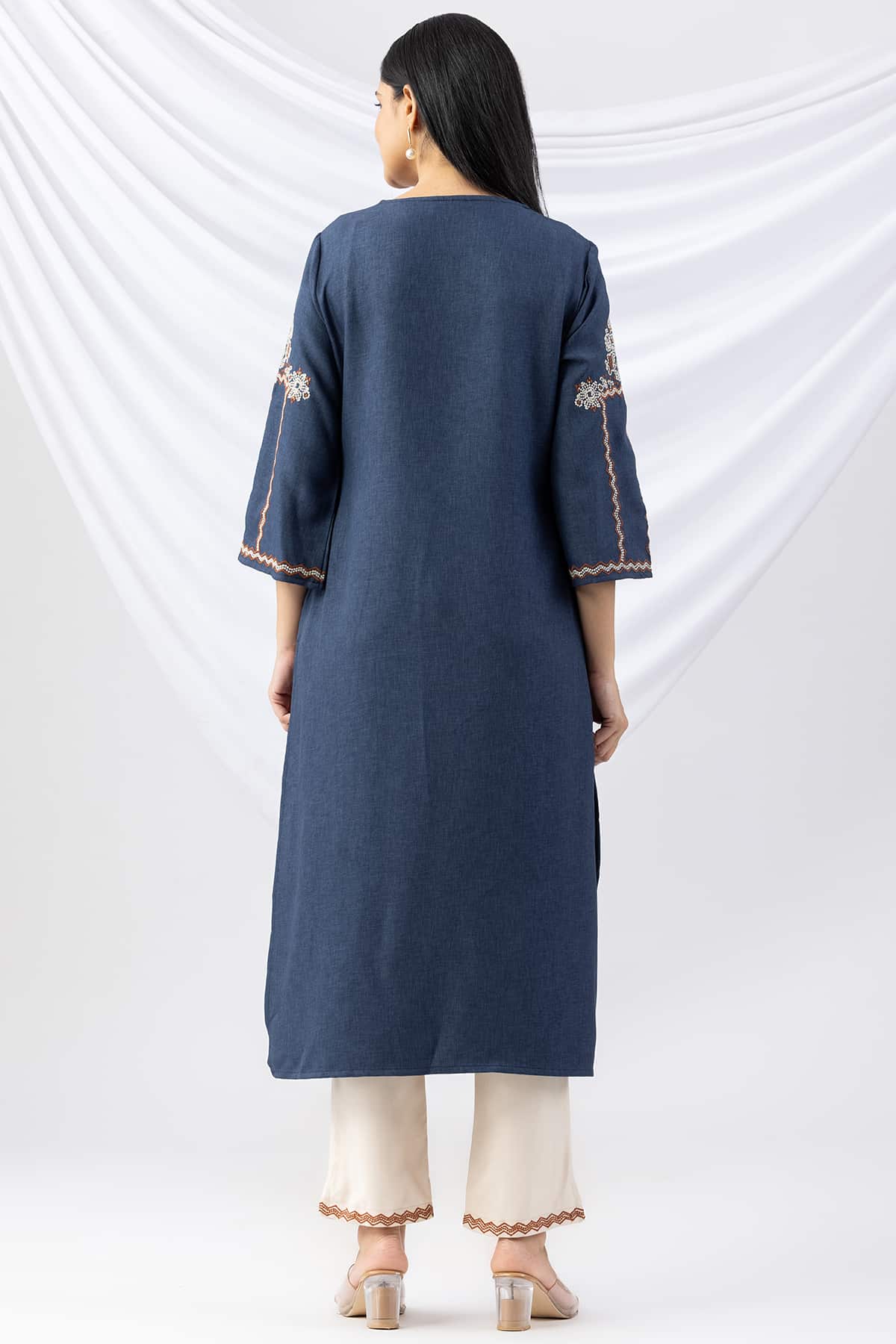 Embroidered Blue Woolen Kurti Ladies