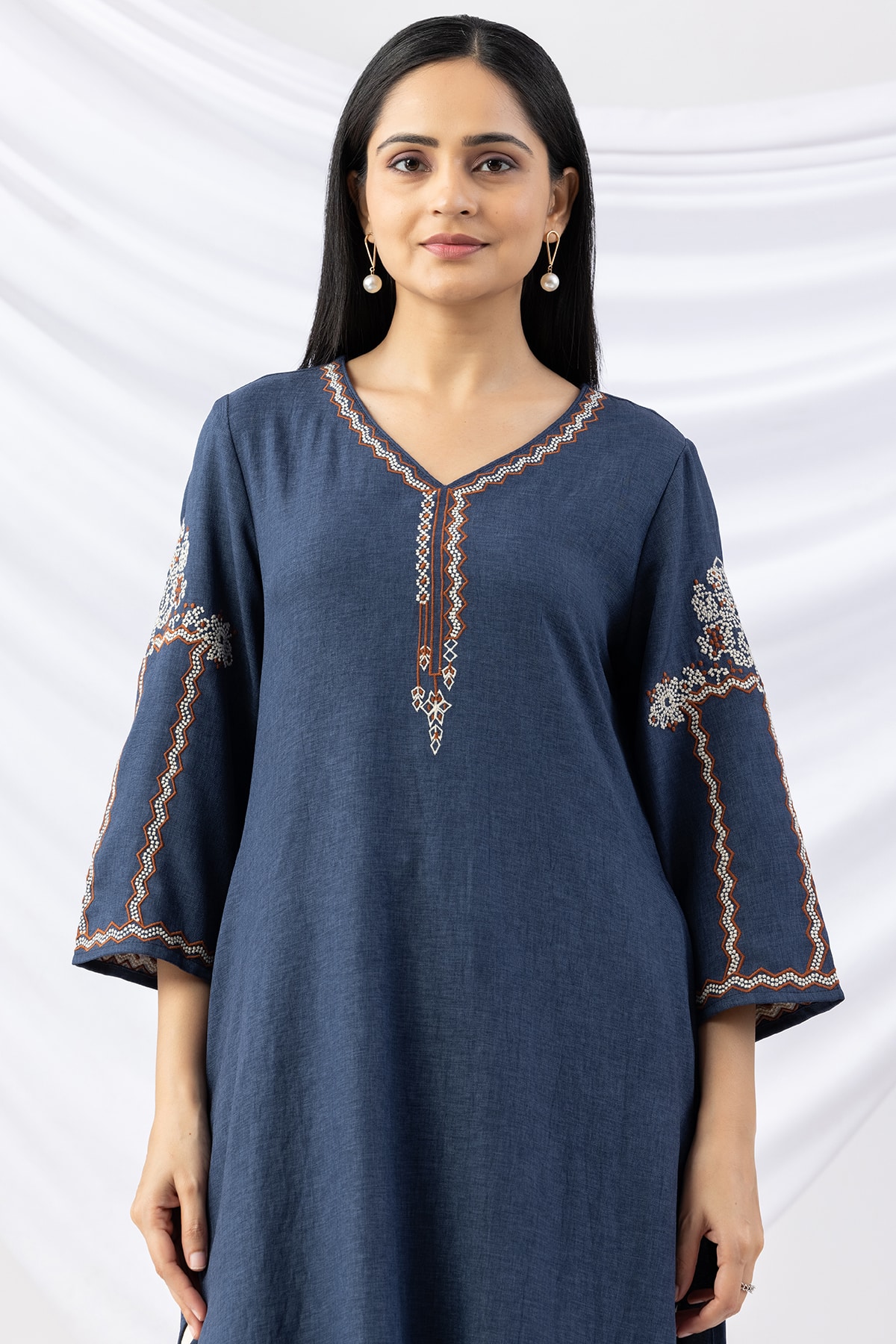 Embroidered Blue Woolen Kurti Ladies