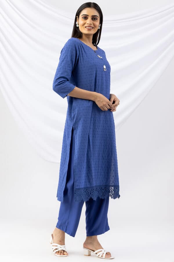 Embroidered Blue Cotton Kurti For Woman
