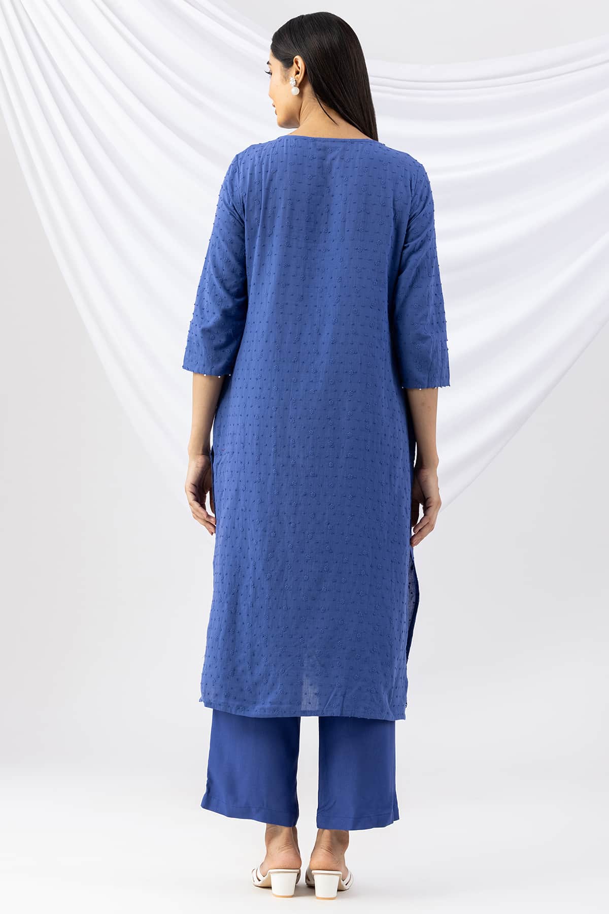 Embroidered Blue Cotton Kurti For Woman