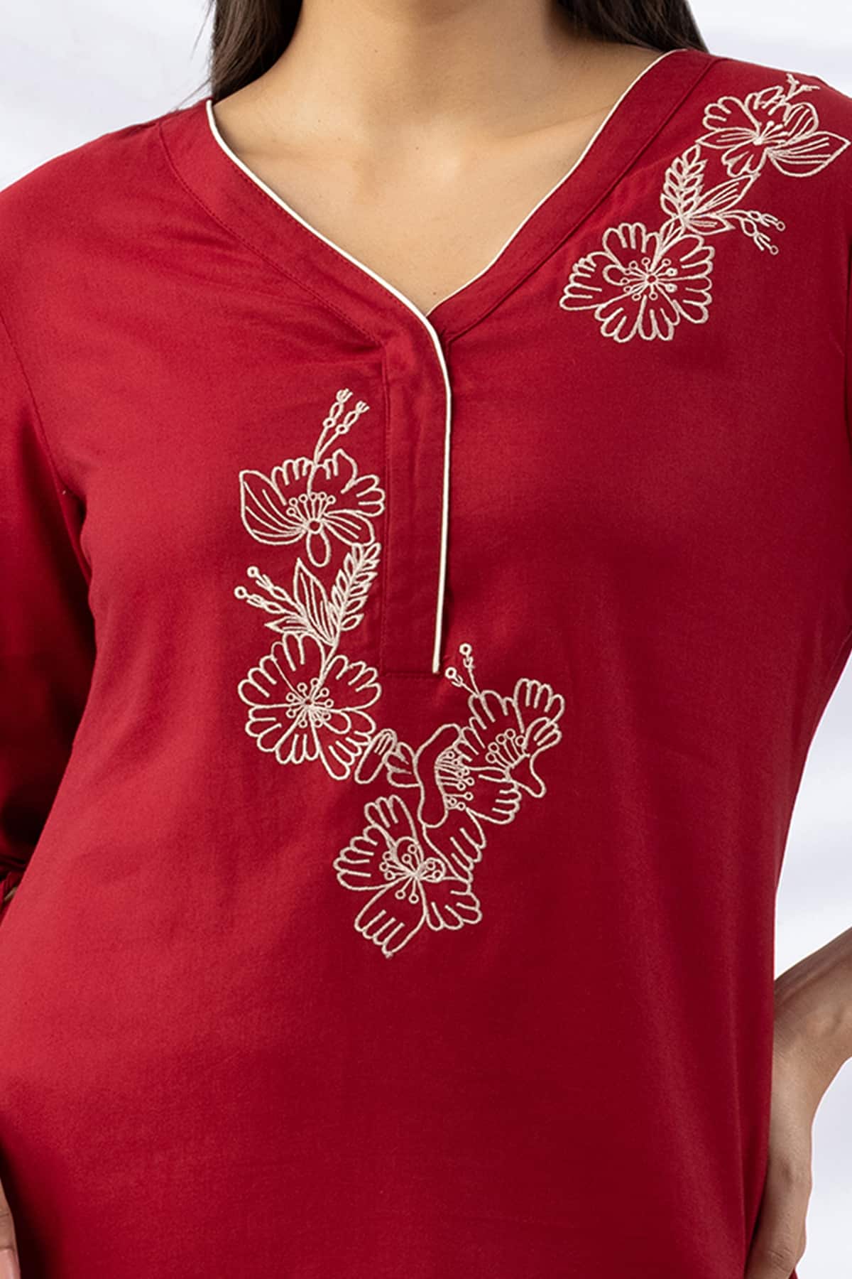 Embroidered Red Kurti For Women
