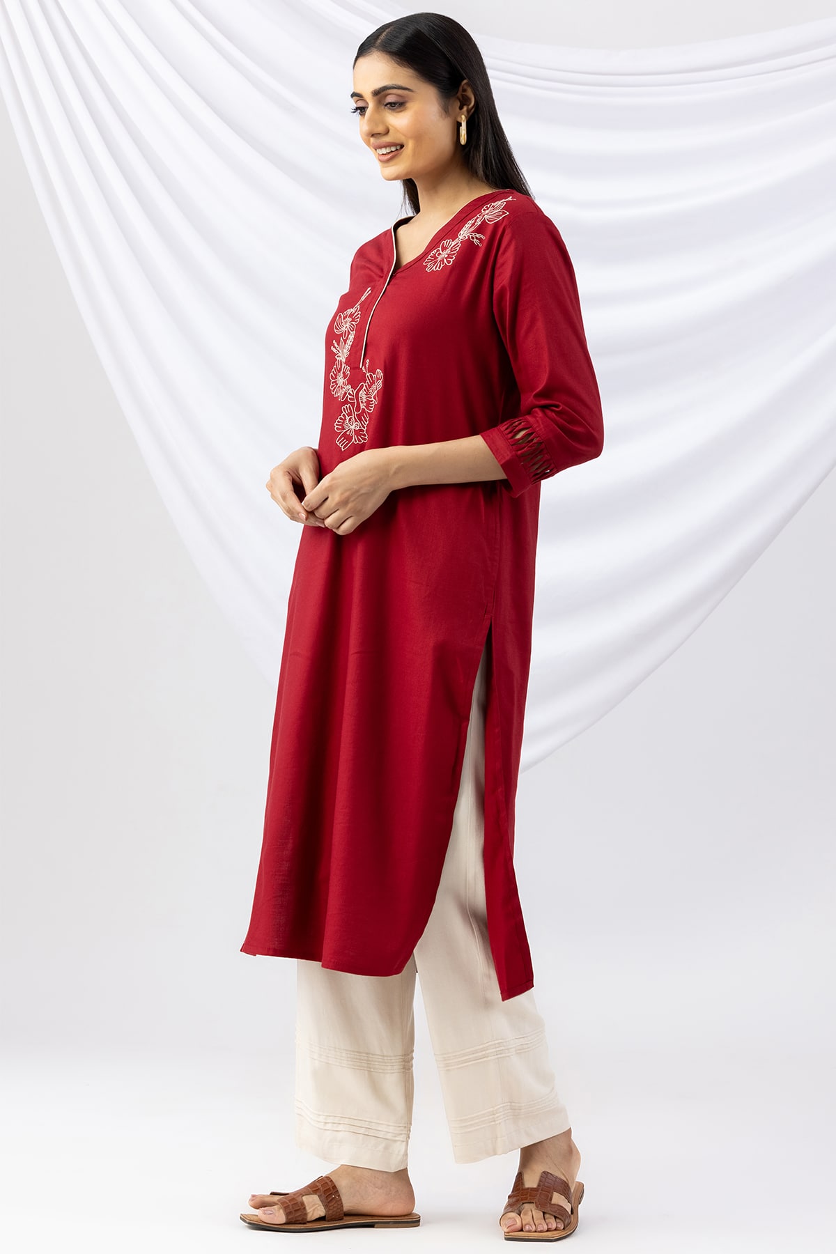 Embroidered Red Kurti For Women