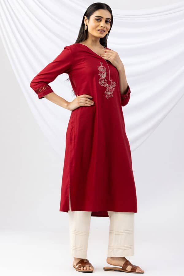 Embroidered Red Kurti For Women