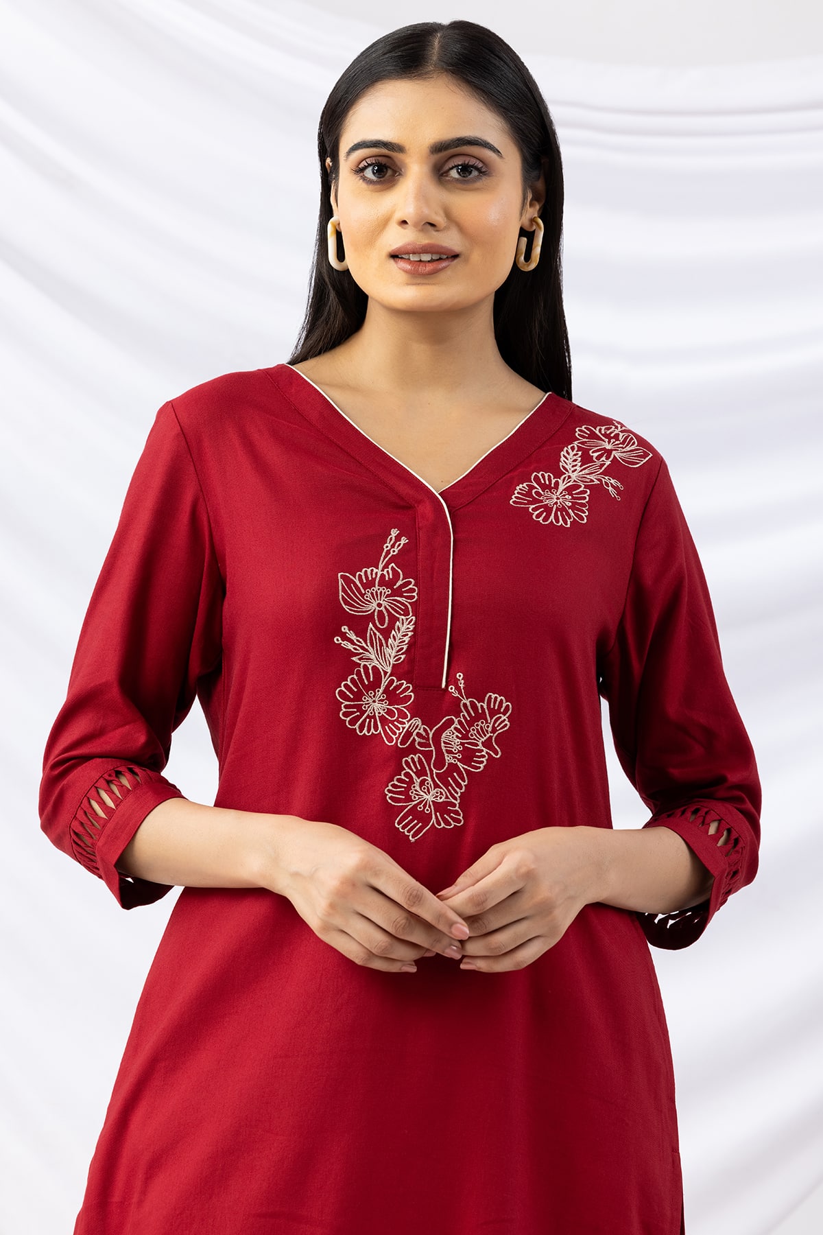 Embroidered Red Kurti For Women