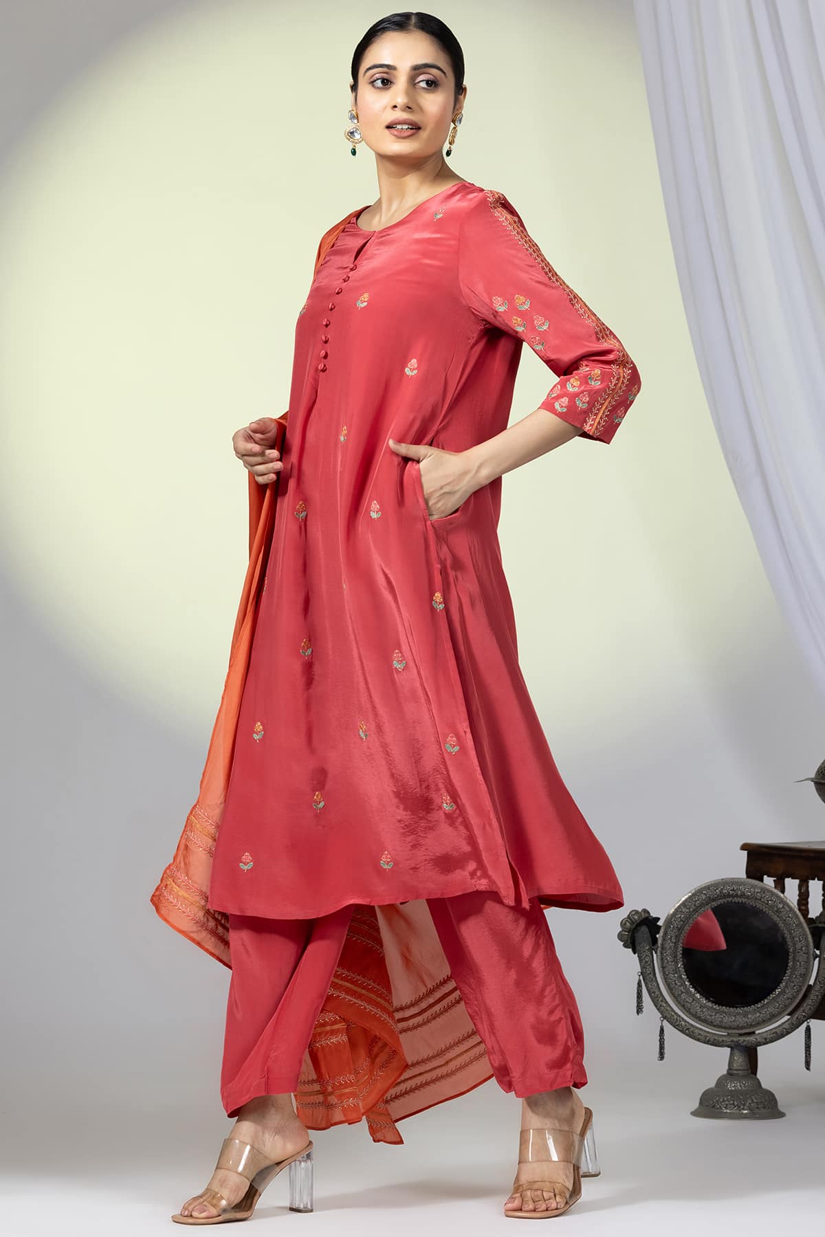 Embellished Kurti Red For Ladies