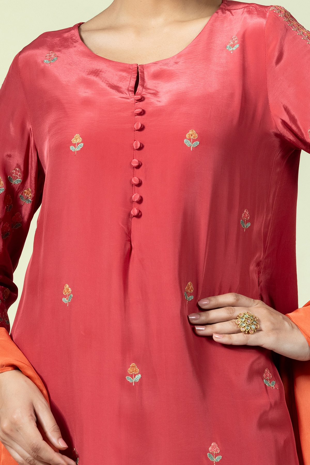 Embellished Kurti Red For Ladies