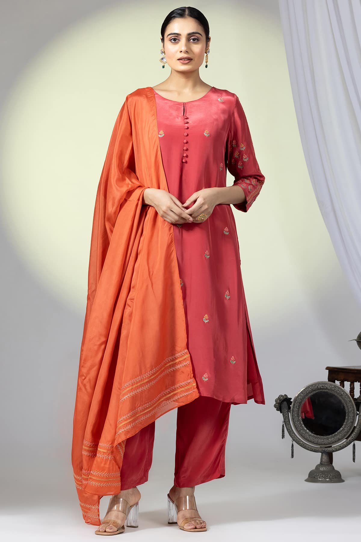 Embellished Kurti Red For Ladies