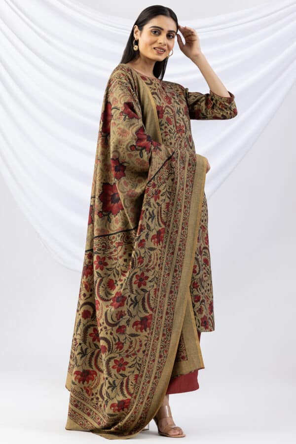 Printed Khaki Winter Kurta Women