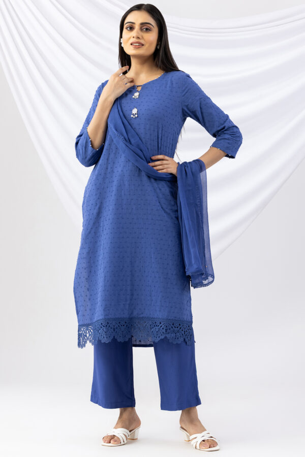 viscose twill solid blue palazzo pant for women