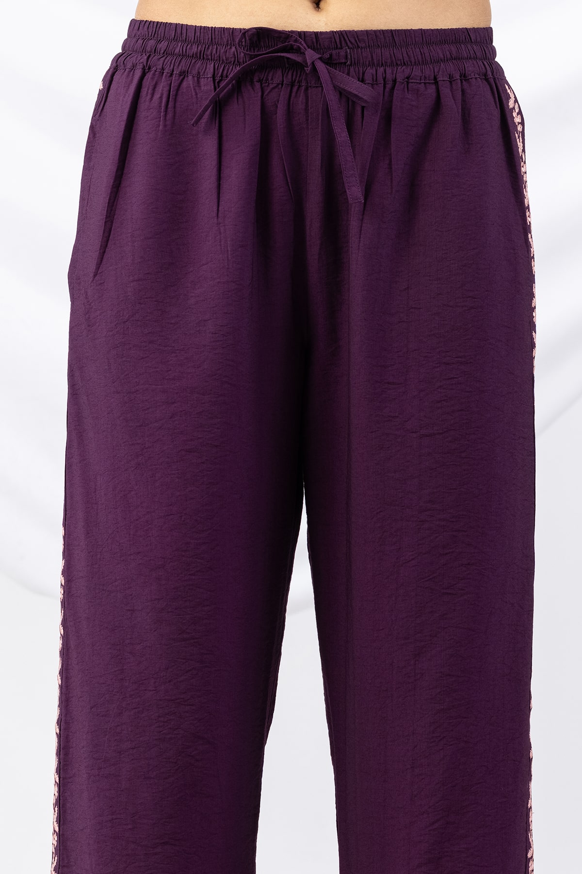Purple Embroidered Palazzo Pants For Ladies