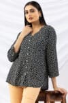 v neck tops for women black printed viscose with 3/4 sleeves