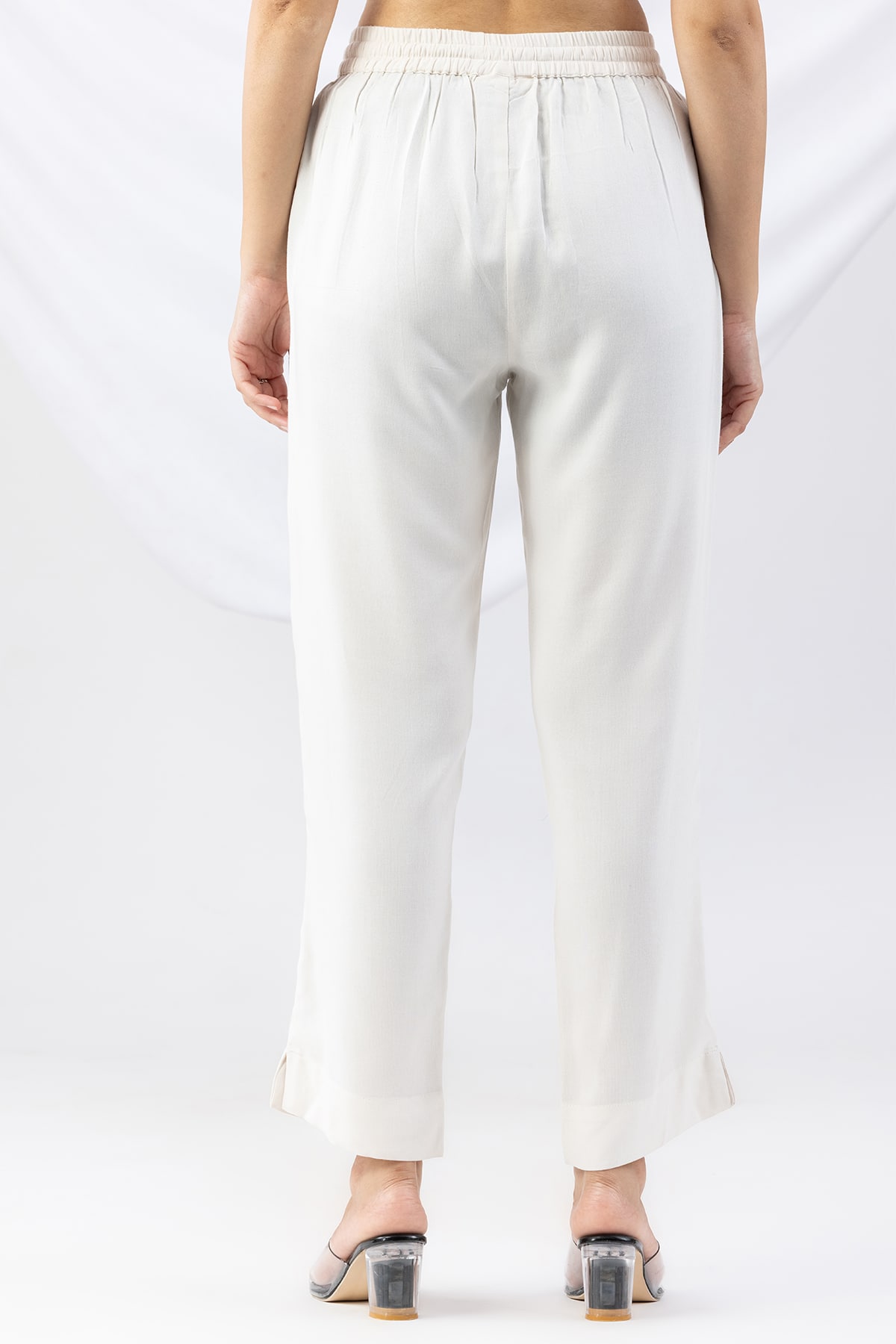 off white palazzo pants solid tencel twill regular fit for women