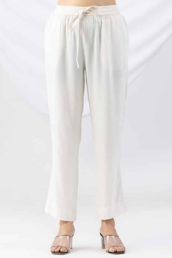 off white palazzo pants solid tencel twill regular fit for women