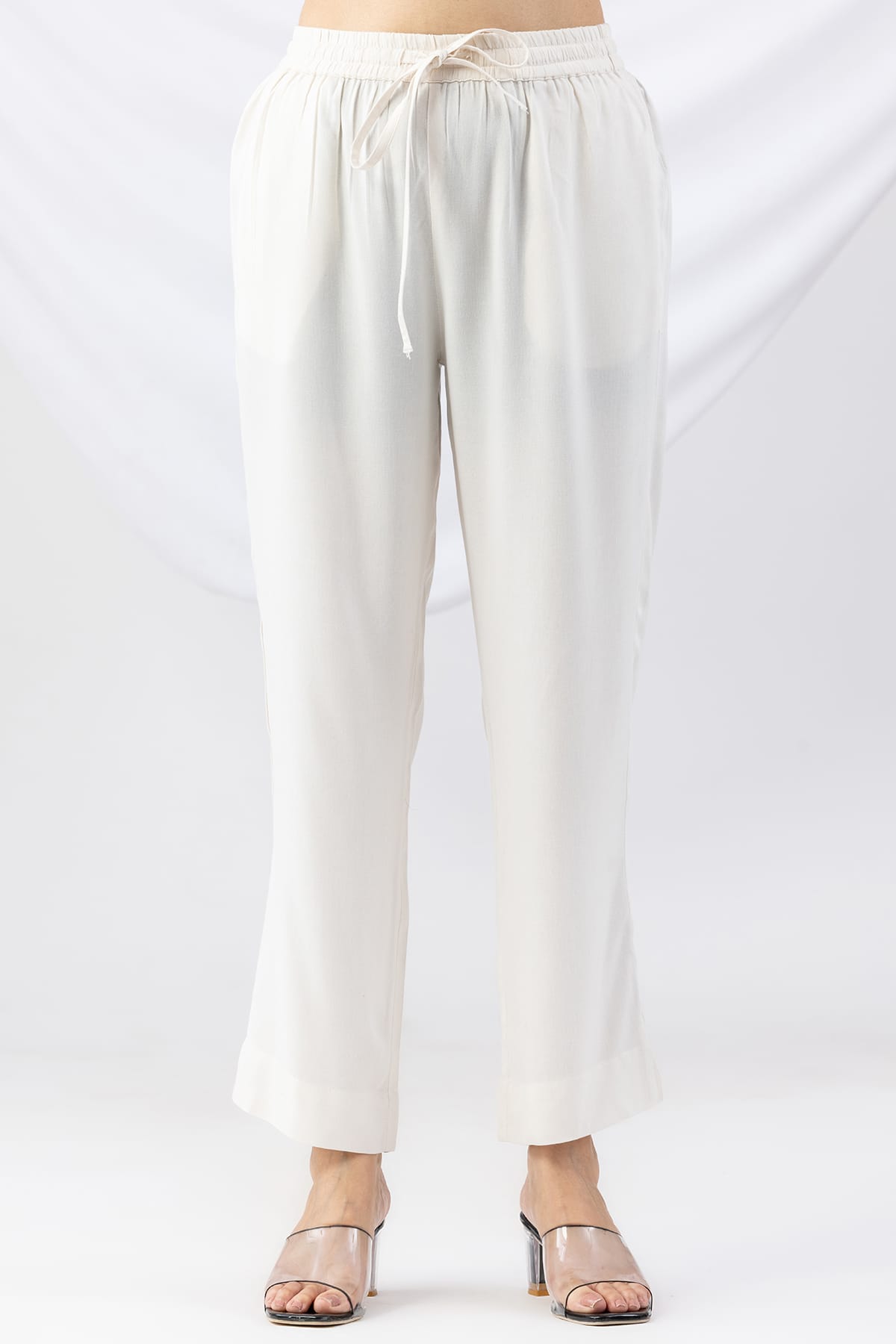 off white palazzo pants solid tencel twill regular fit for women