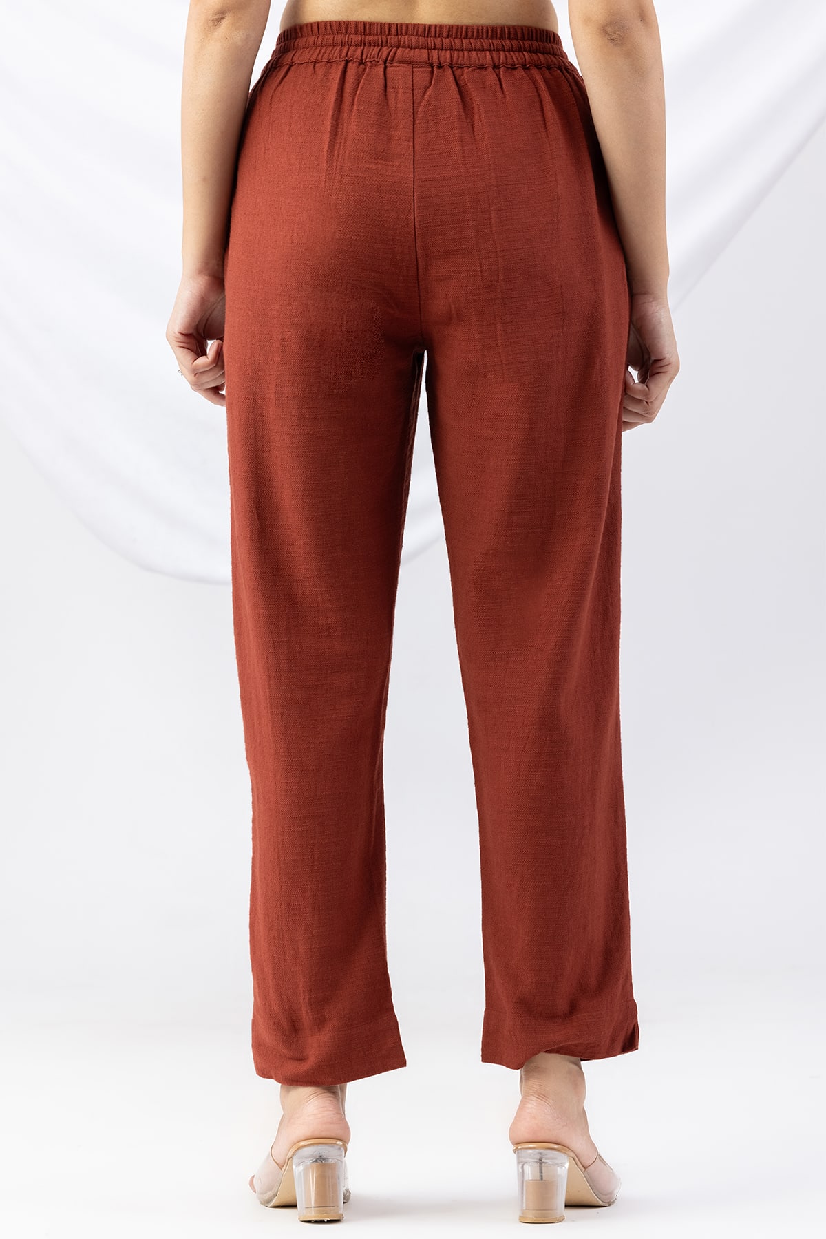 cotton palazzo pants rust solid viscose cotton slub regular fit