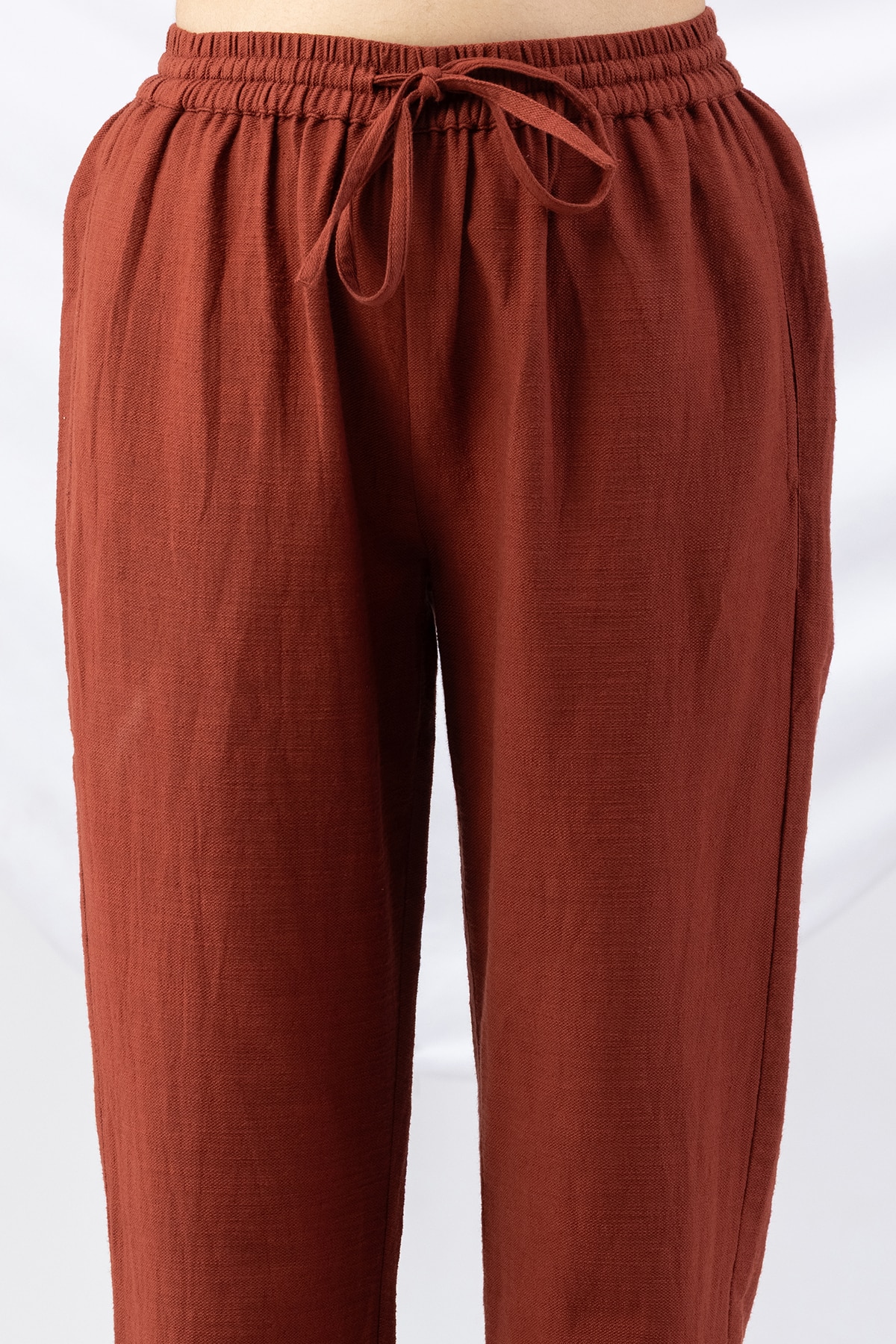 cotton palazzo pants rust solid viscose cotton slub regular fit