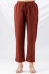 cotton palazzo pants rust solid viscose cotton slub regular fit