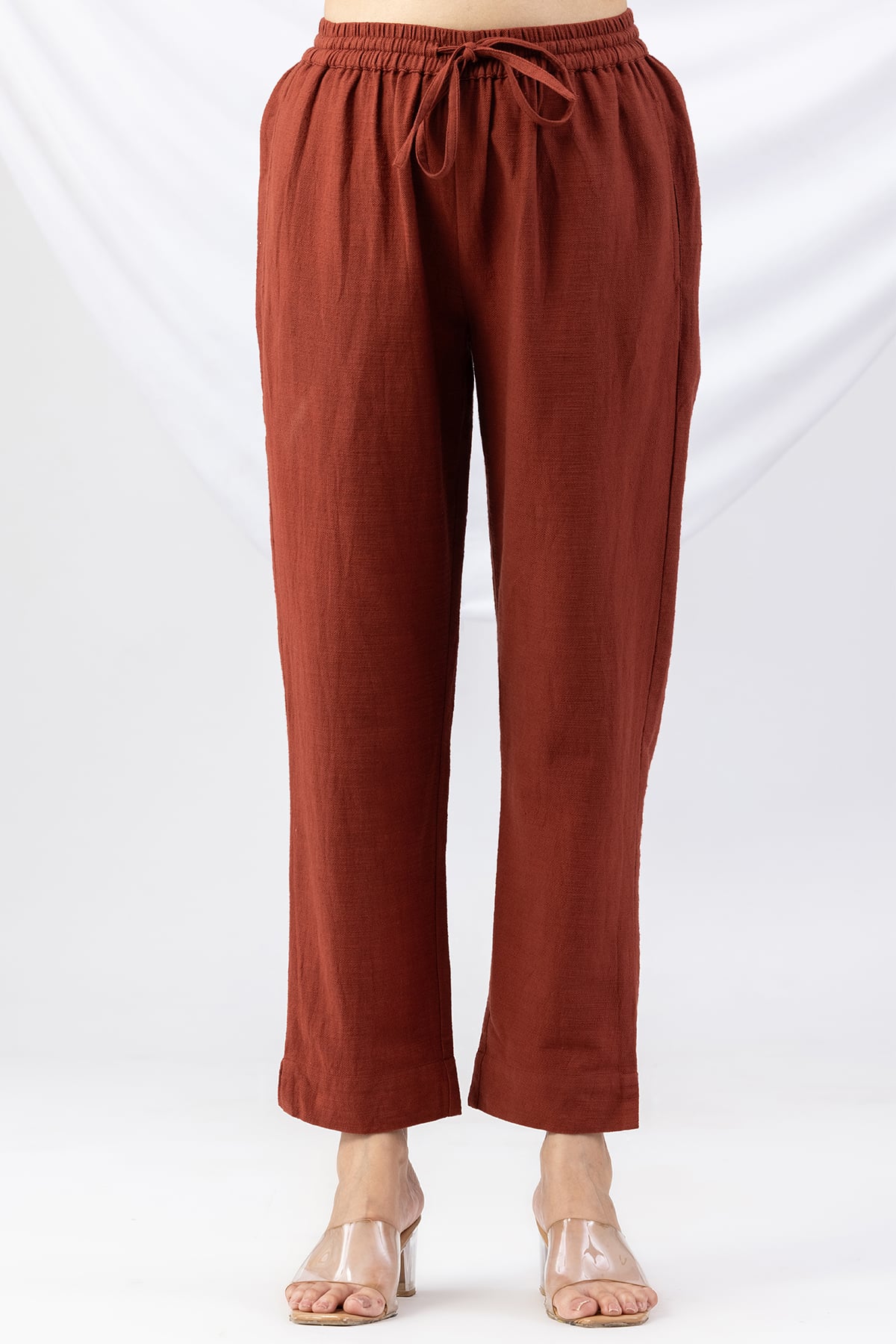 cotton palazzo pants rust solid viscose cotton slub regular fit