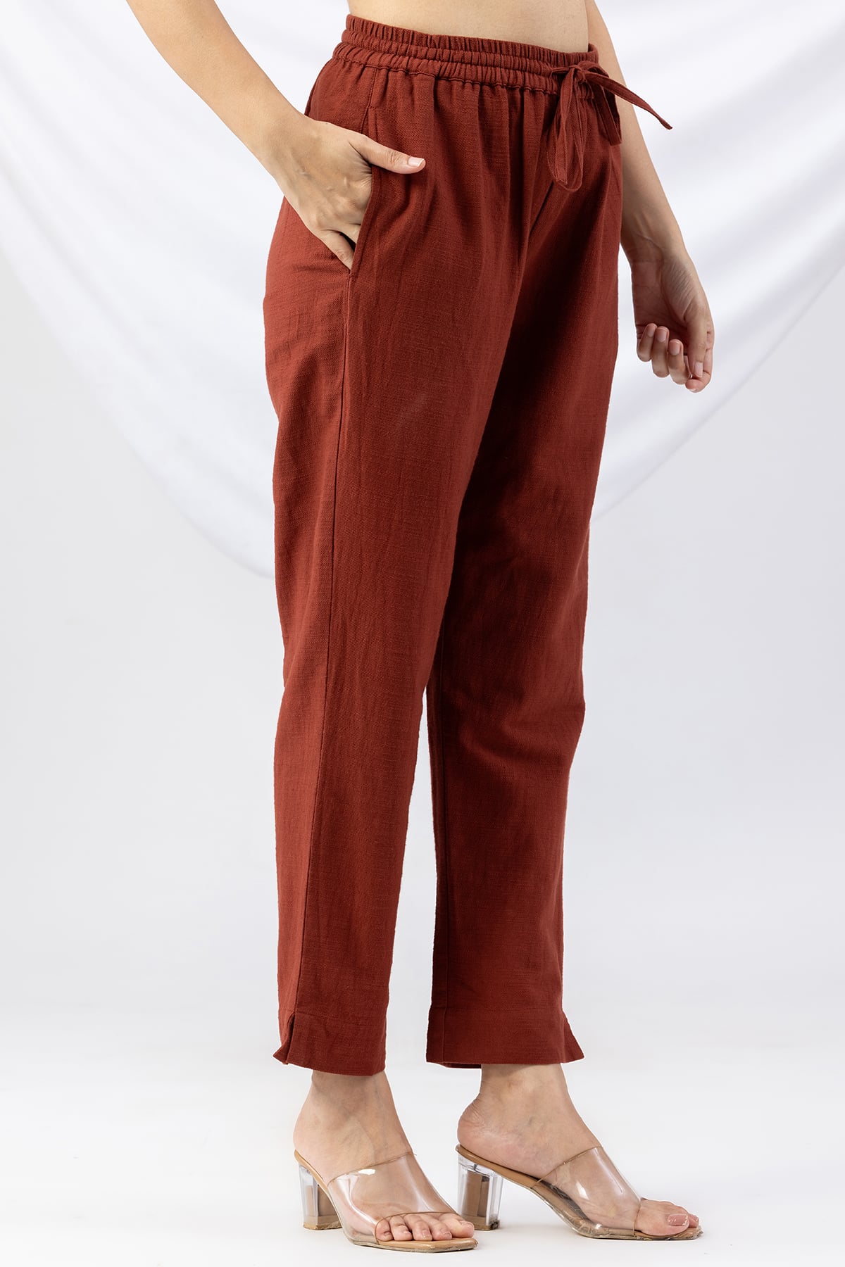 cotton palazzo pants rust solid viscose cotton slub regular fit