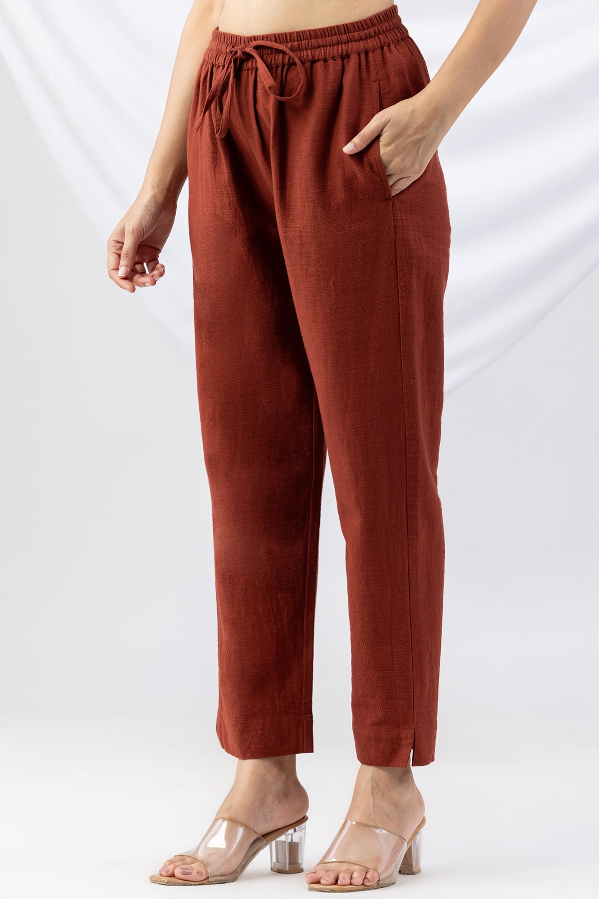 cotton palazzo pants rust solid viscose cotton slub regular fit