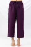embroidered palazzo purple viscose crush regular fit for women