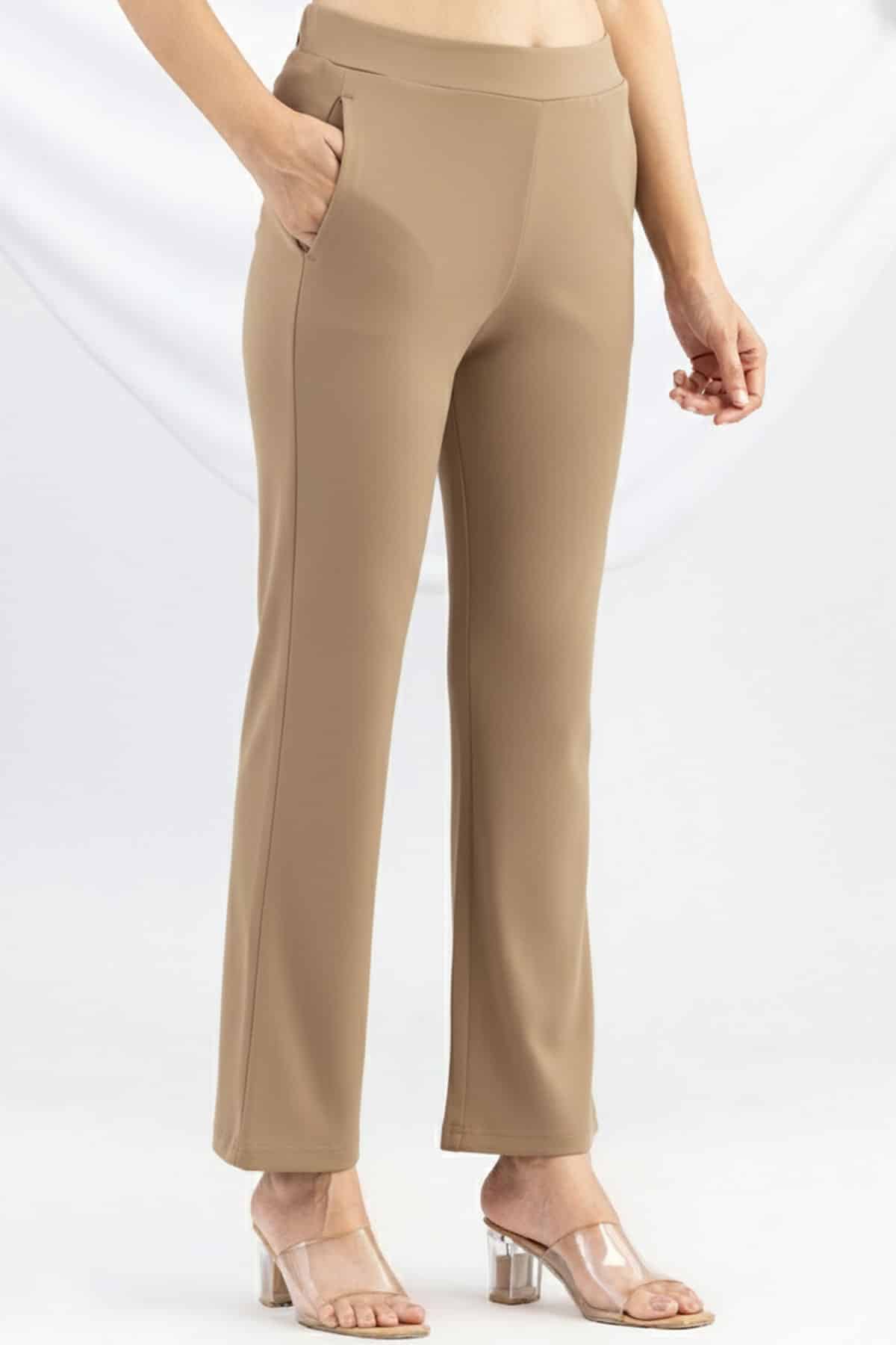 slim fit pant for women clay solid tencel roma spandex