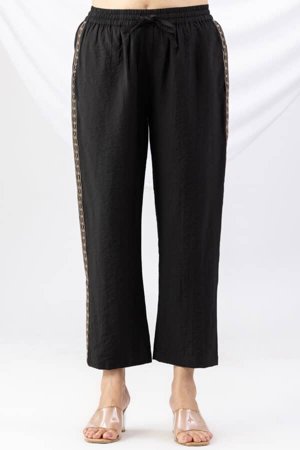black palazzo pants for women embroidered viscose crush regular fit