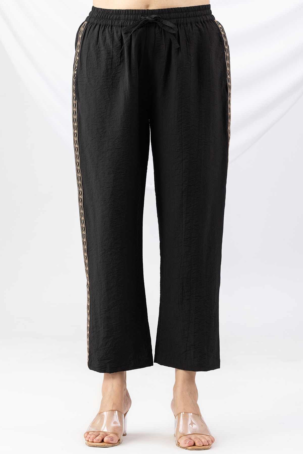 black palazzo pants for women embroidered viscose crush regular fit