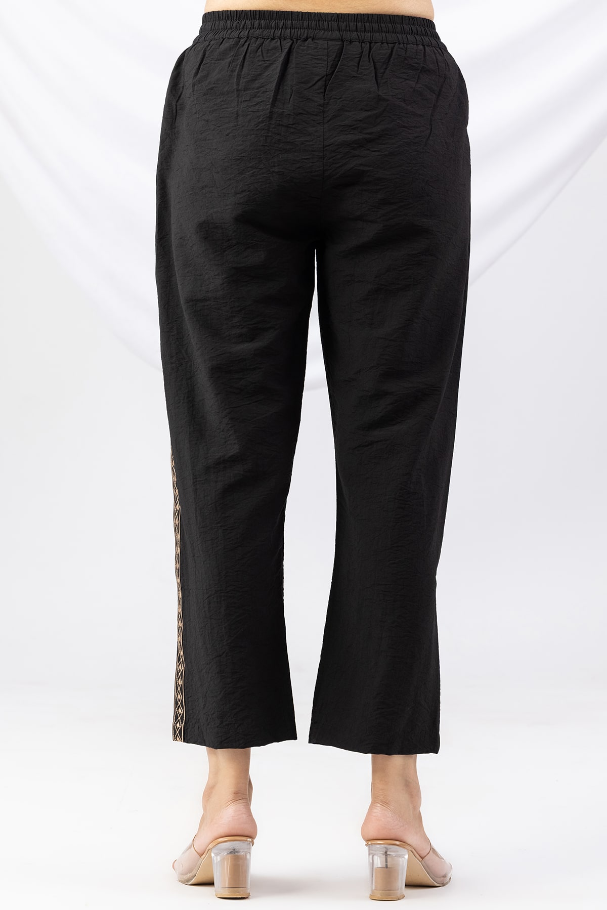 black palazzo pants for women embroidered viscose crush regular fit
