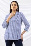 Blue top women striped design with collar and 3/4 sleeves
