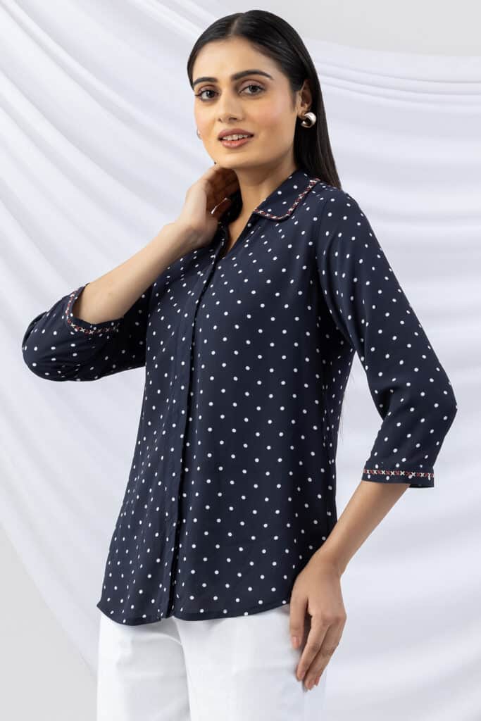 Navy Embroidered Shirt Ladies