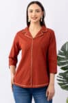 winter shirts for women rust cotton dobby lapel collar regular fit