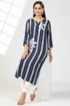 blue kurti for women embroidered rayon flat neck with 3/4 sleeves