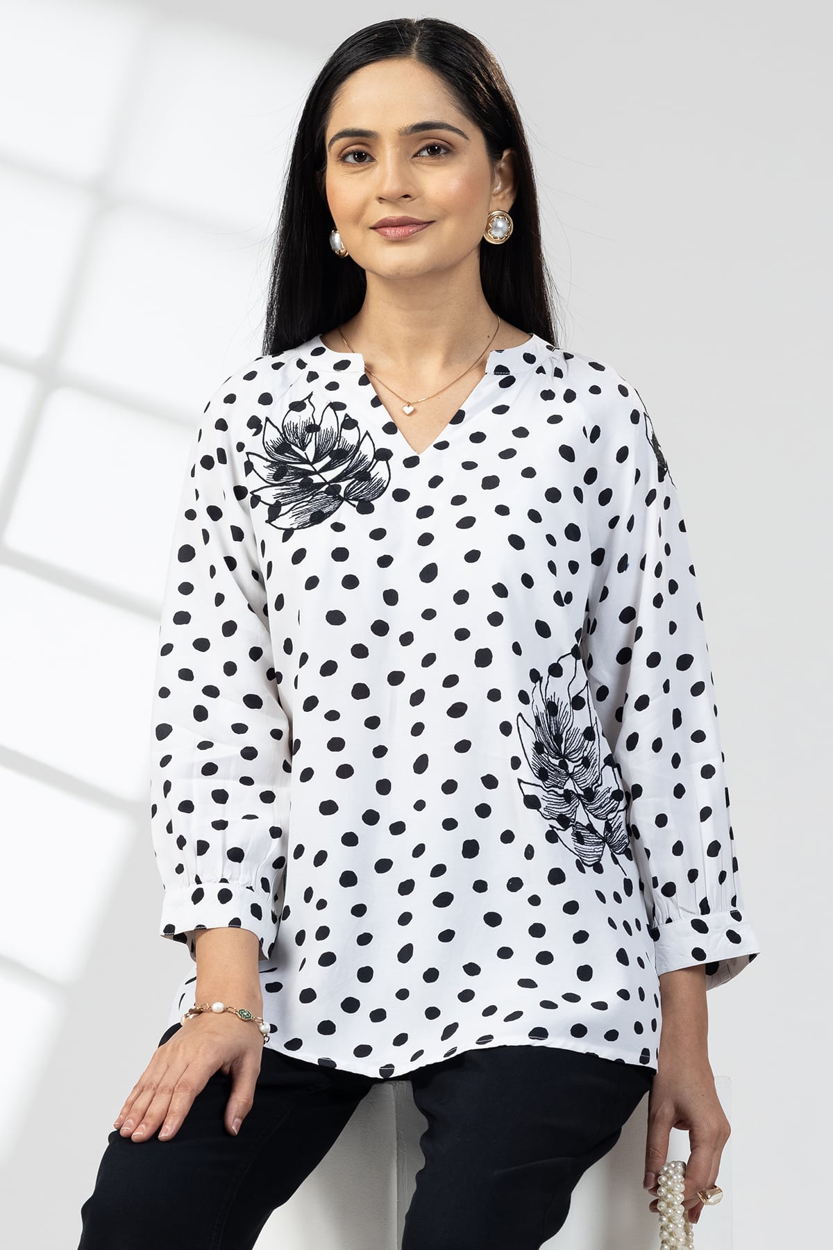 Embroidered White Top For Woman