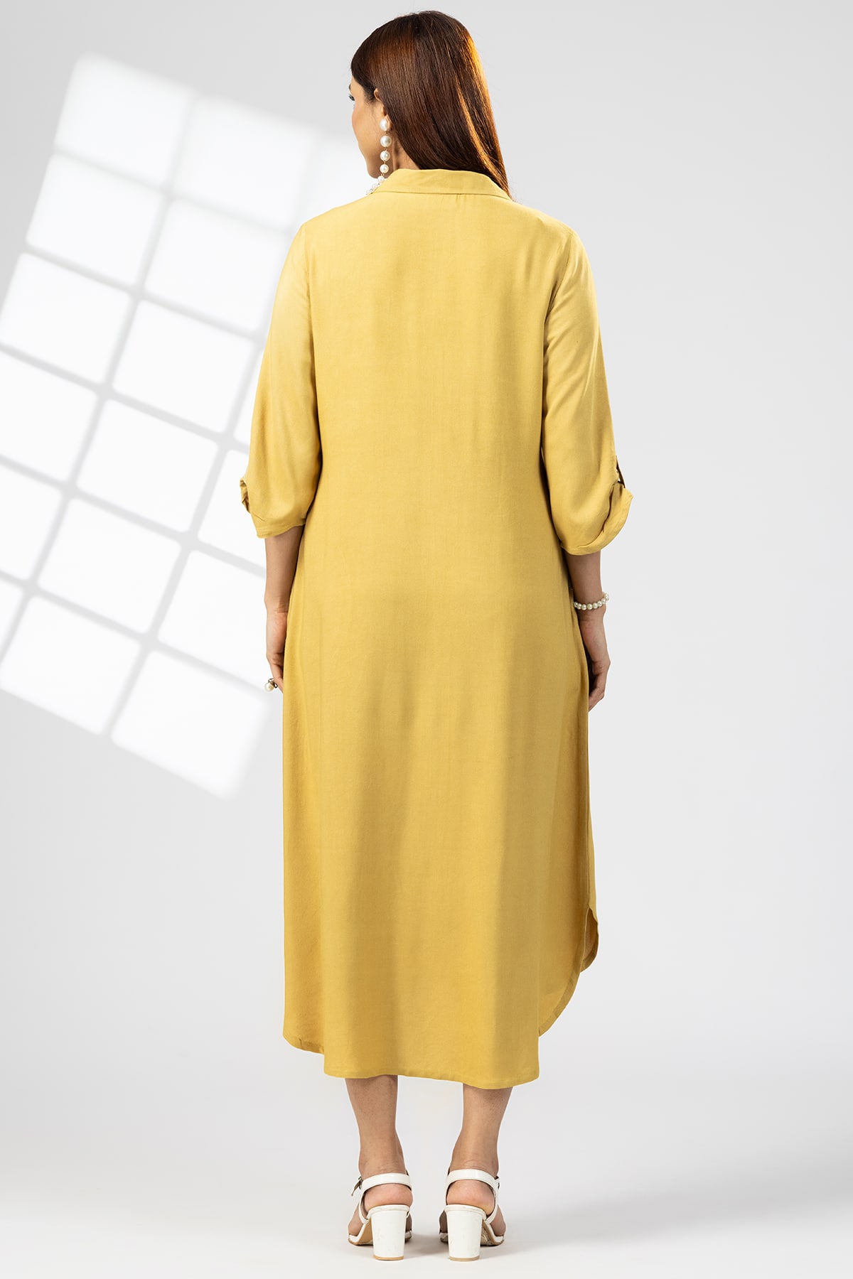 Embroidered Mustard Yellow Dress For Ladies