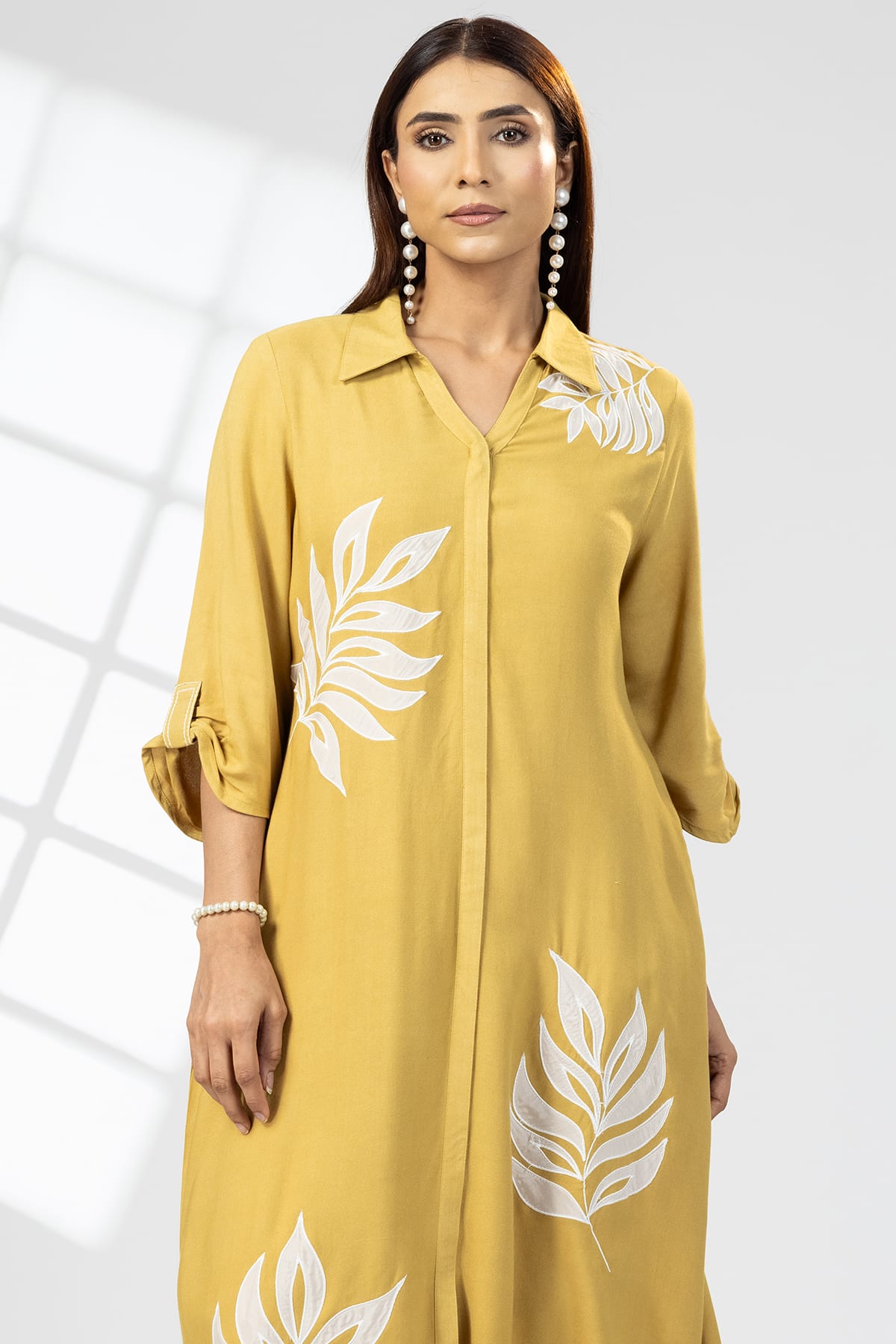 Embroidered Mustard Yellow Dress For Ladies