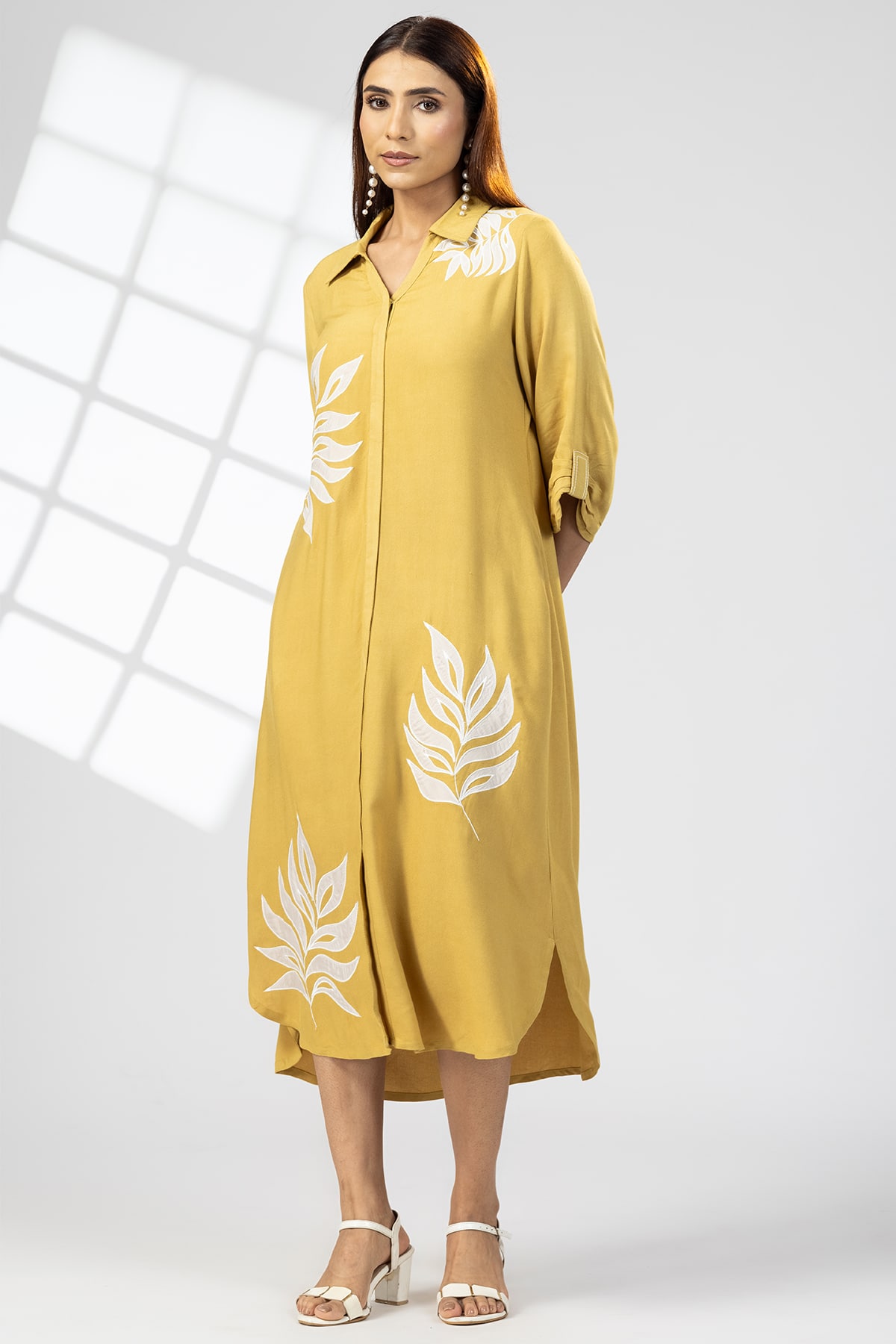 Embroidered Mustard Yellow Dress For Ladies