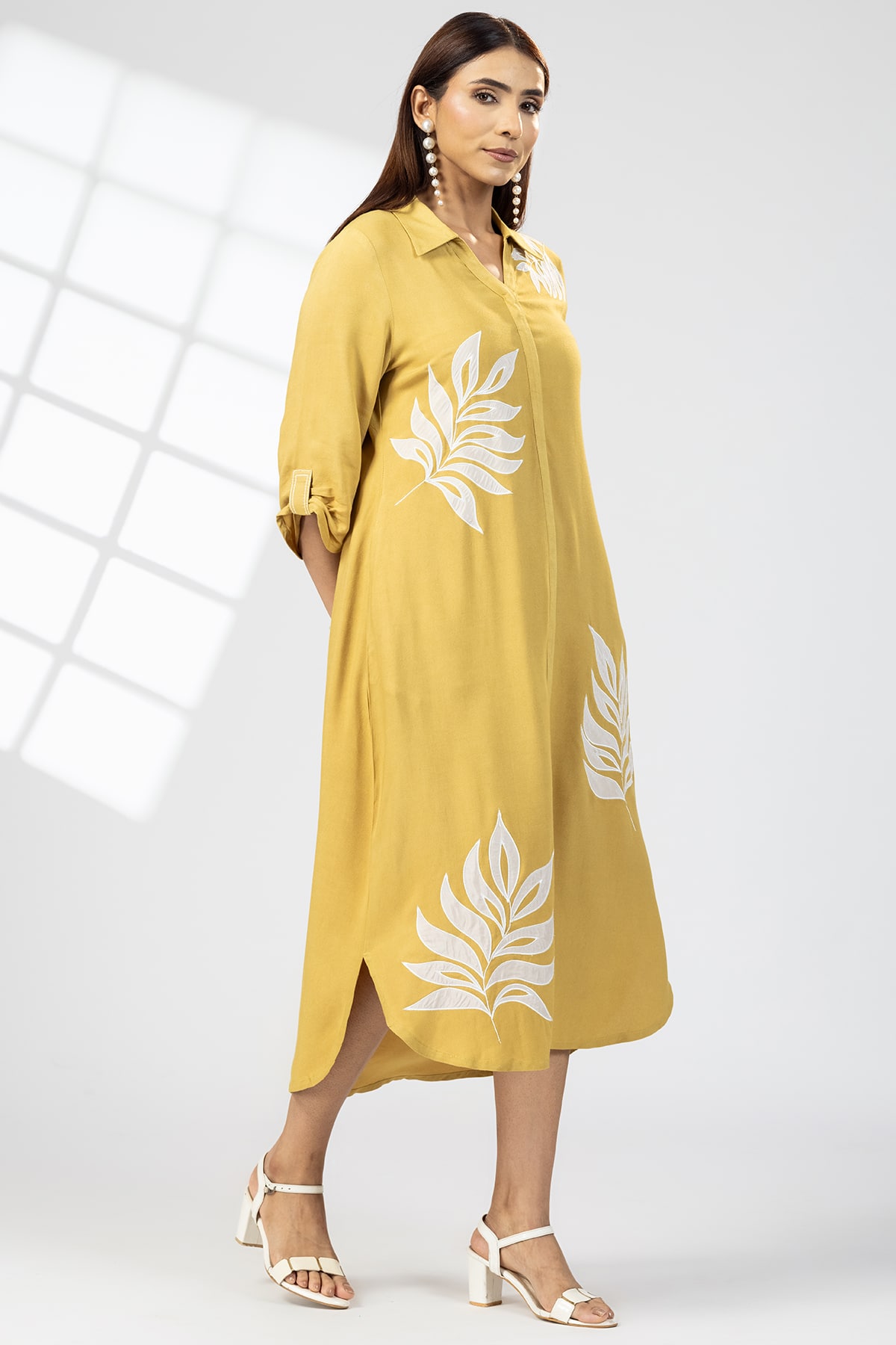 Embroidered Mustard Yellow Dress For Ladies