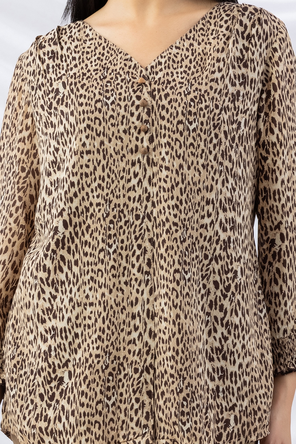 Printed Beige V Neck Top For Ladies